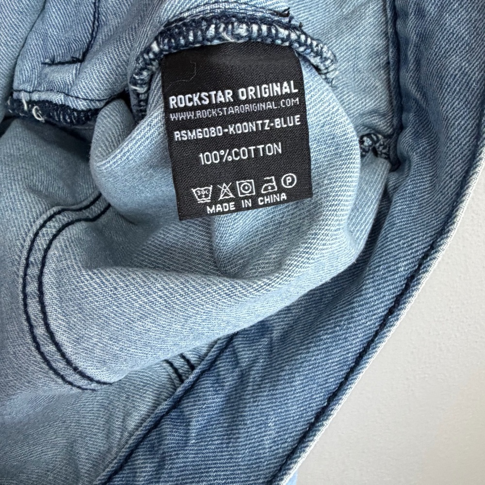 Rockstar Original Koontz Blue Jean Jacket Painted Graffiti Print Size Medium - Picture 11 of 11